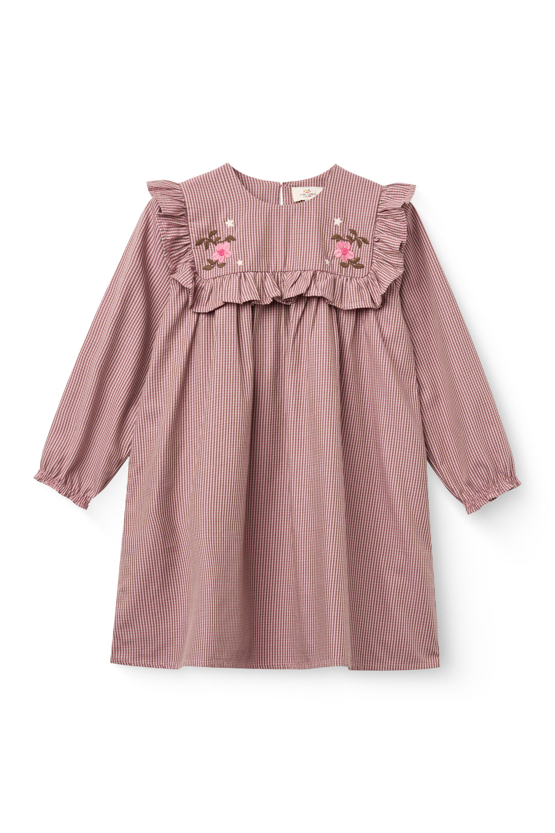 252-220-500 CHECKERED DRESS W. EMB. AND RUFFLE - WINTER ROSE CHECK COMB