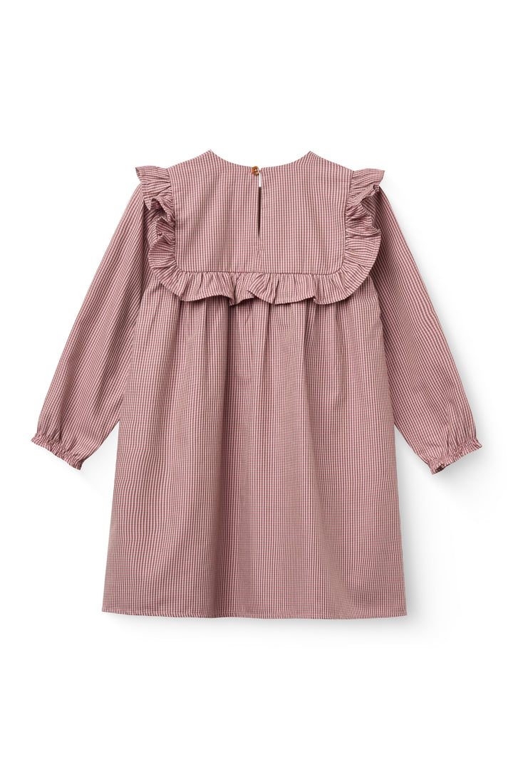 252-220-500 CHECKERED DRESS W. EMB. AND RUFFLE - WINTER ROSE CHECK COMB