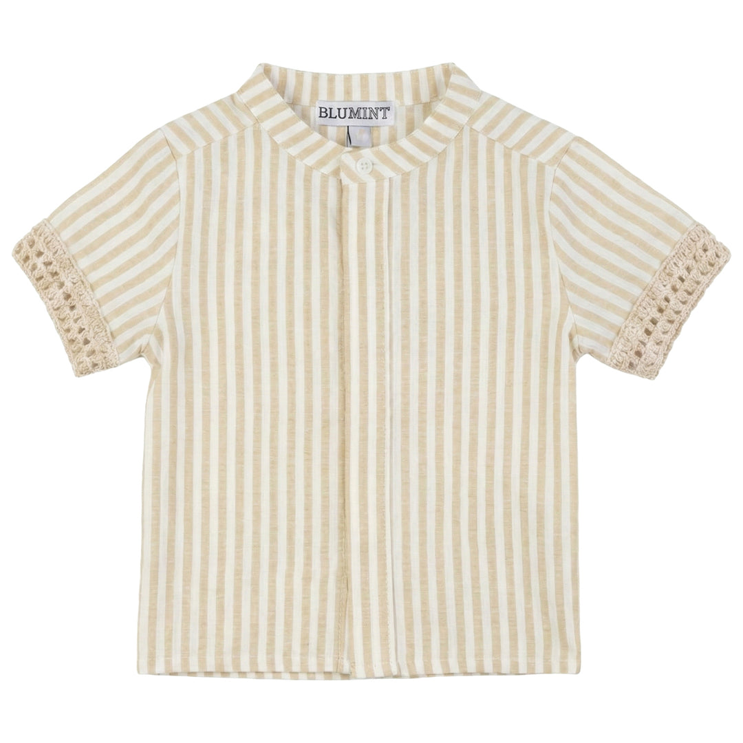 CLASS CROCHET DETAIL PINSTRIPE SHIRT-DESERT