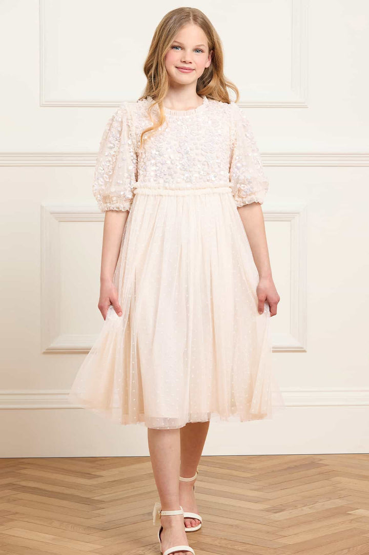 CONFETTI BODICE KIDS DRESS-CREAM
