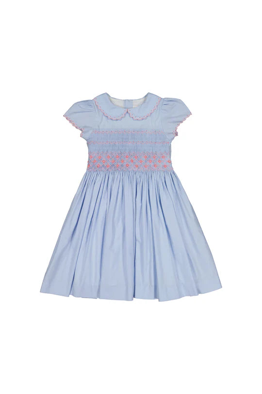 CASSIS BLUE SHORT SLEEVE SMOCKED DRESS