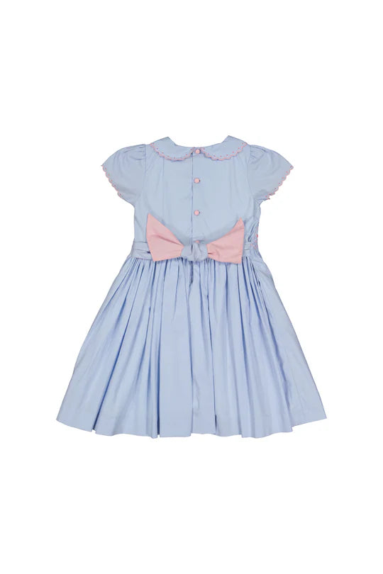 CASSIS BLUE SHORT SLEEVE SMOCKED DRESS