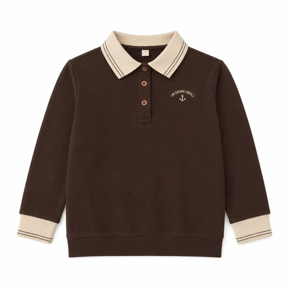 TW26005P Striped Collar Polo - Brown – whoopikids