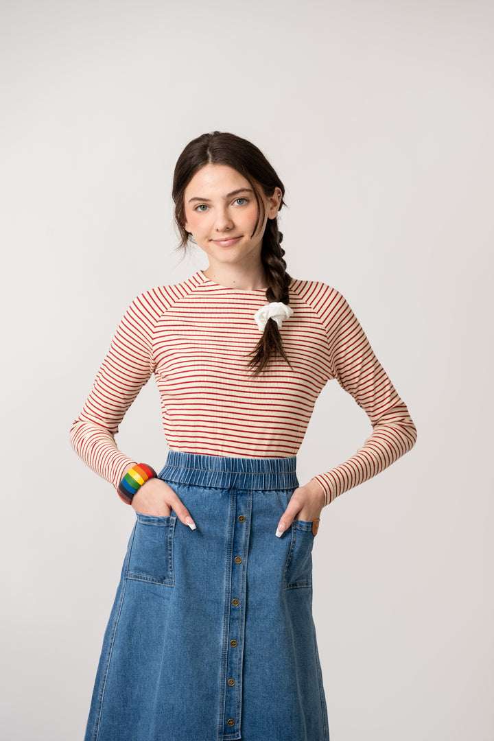SS805 - Teen Crew Apricot Stripe