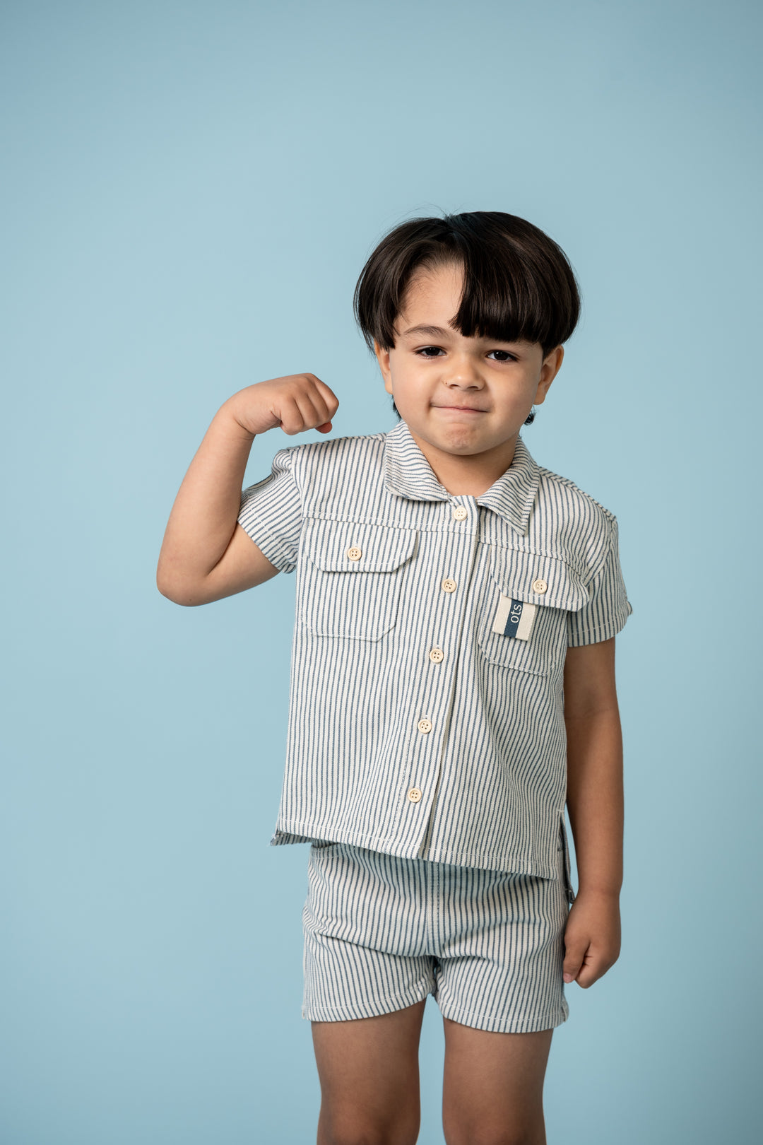 SS911A - Button D Shirt Blue Stripe