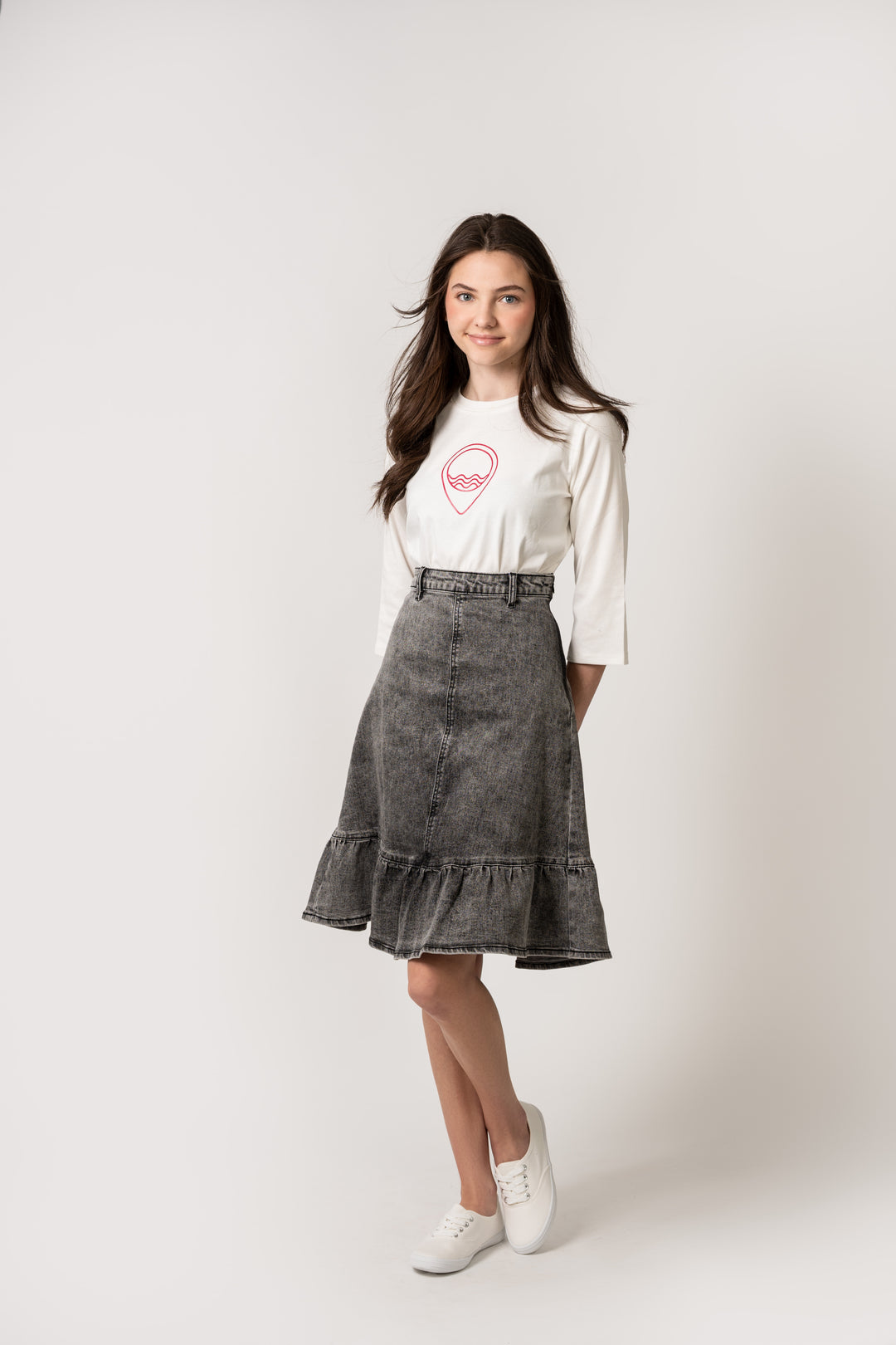 SS1104A - Teen Ruffle Skirt-M Black wash