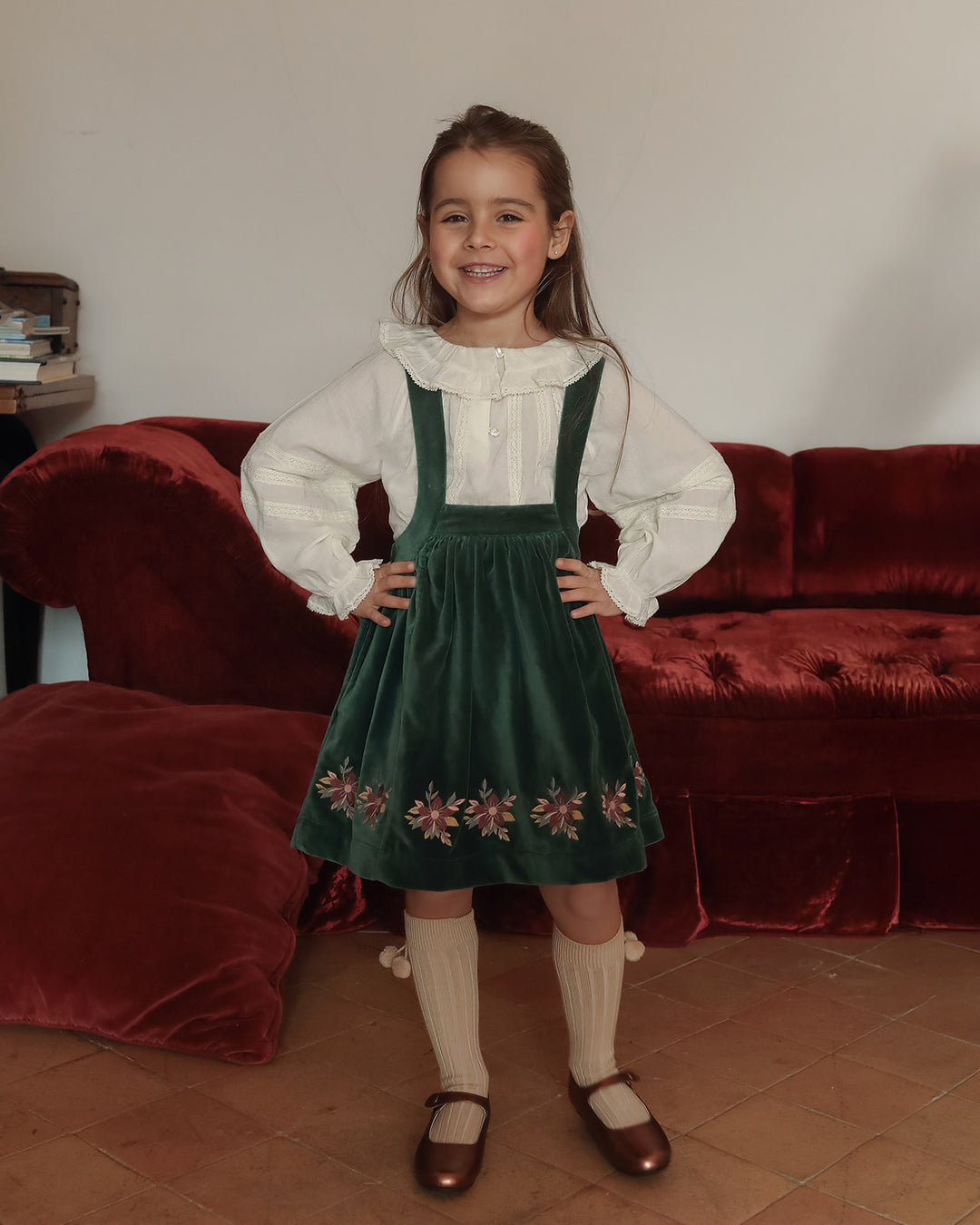 FB-FW26-00006 BELLE DRESS SHORT - VELVET FOREST GREEN