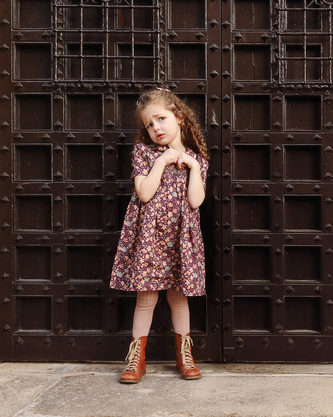 FC-FW26-00016 ERIKA DRESS LONG - SATIN GARDEN FLOWER PLUM
