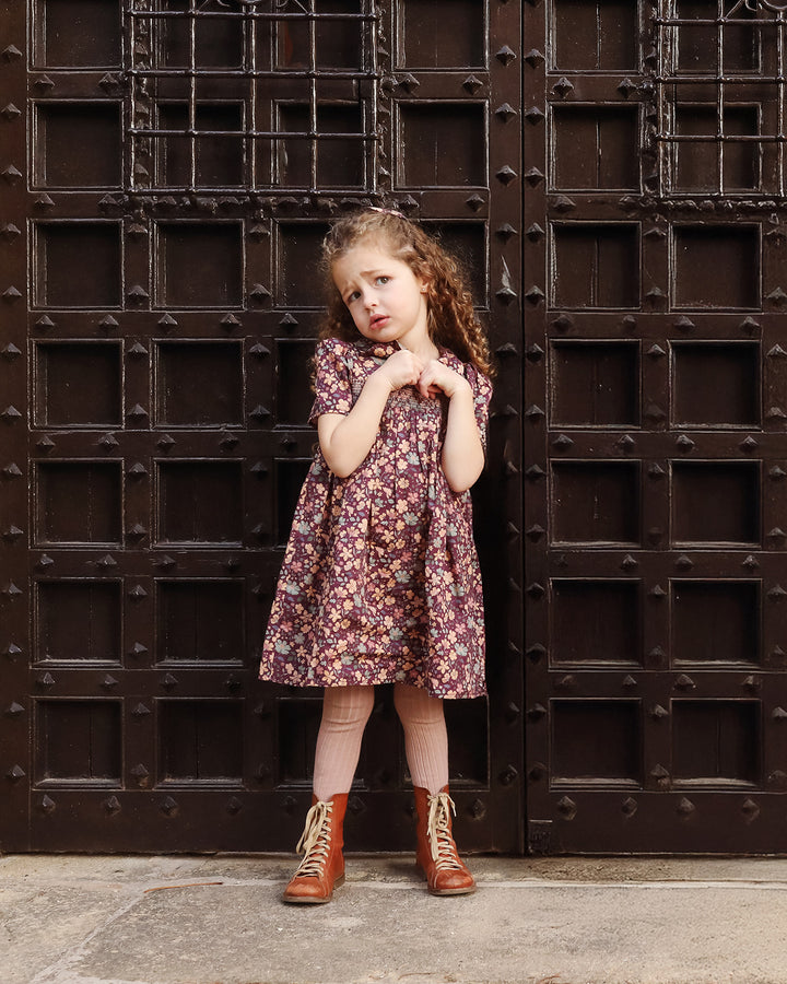 FC-FW26-00016 ERIKA DRESS SHORT - SATIN GARDEN FLOWER PLUM