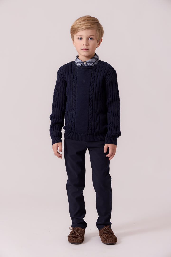 J410 Sean Cable Knit Sweater - Navy