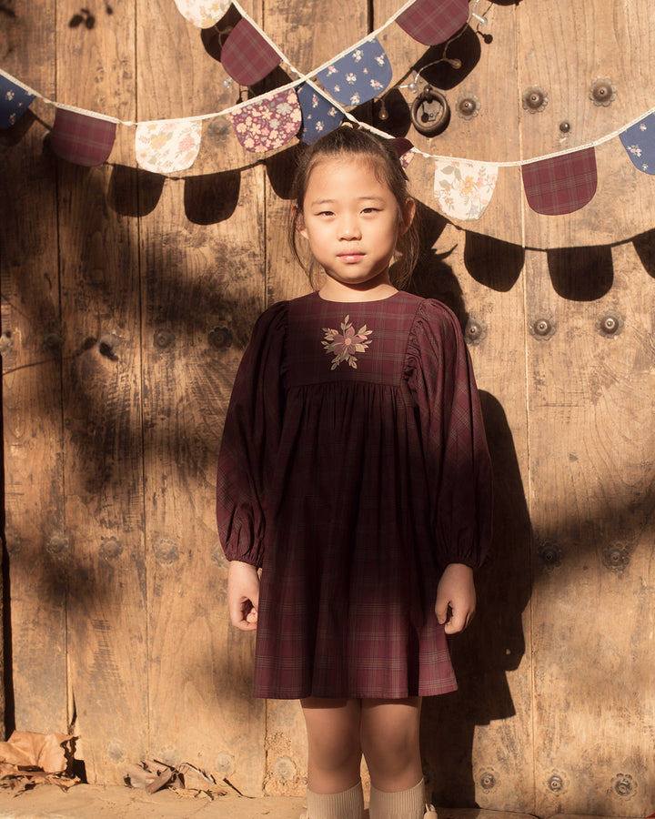 FB-FW26-00009 BELLE DRESS LONG - YARN-DYED CHECKS PLUM