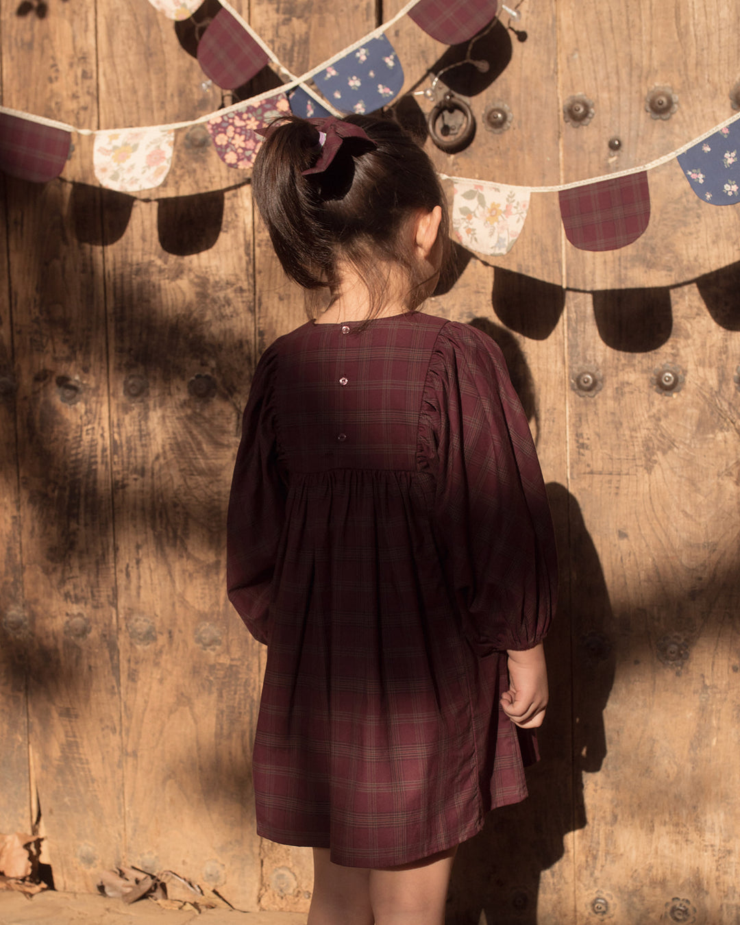 FB-FW26-00009 BELLE DRESS LONG - YARN-DYED CHECKS PLUM
