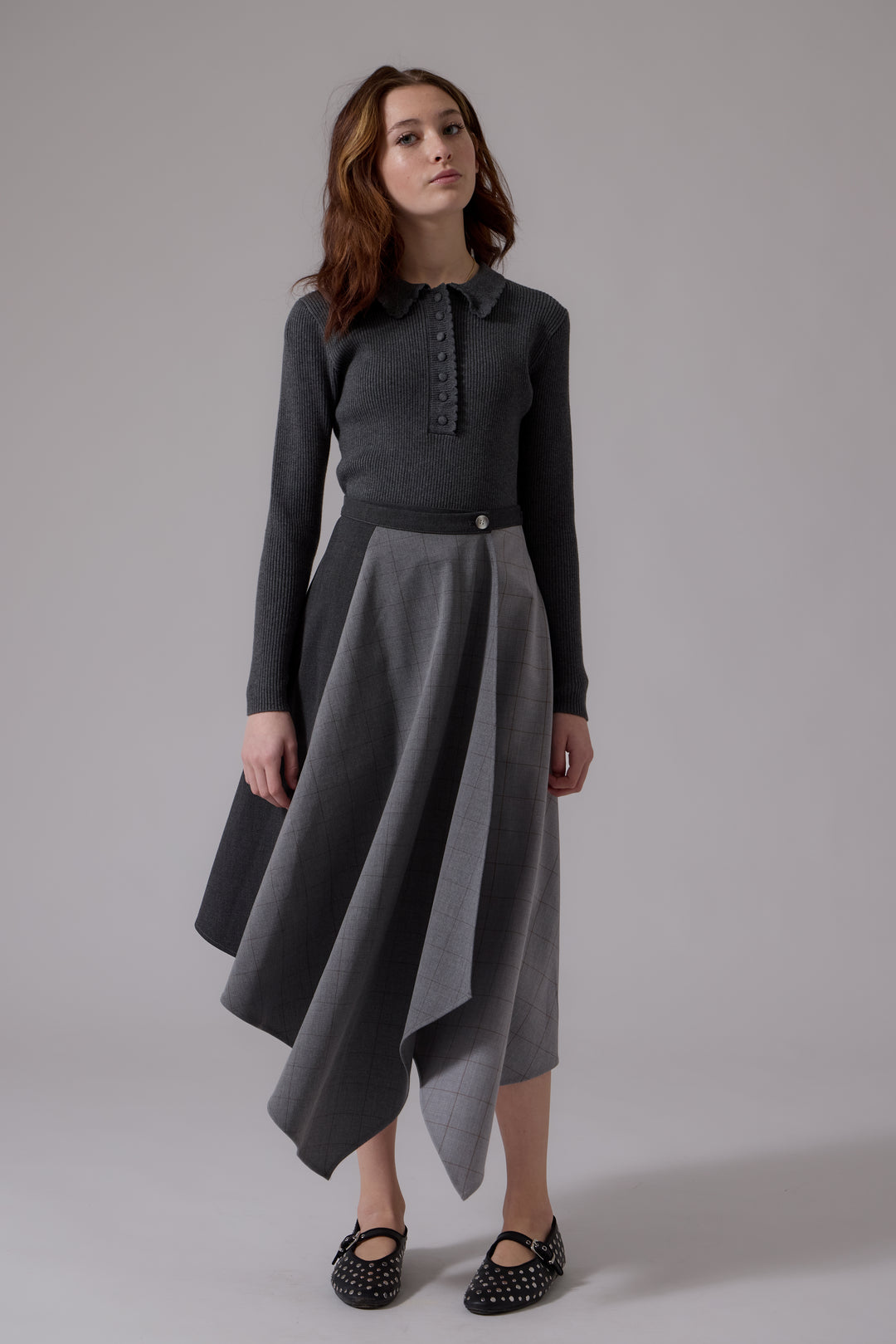 L406 Claudia Wrap Midi Skirt Grey