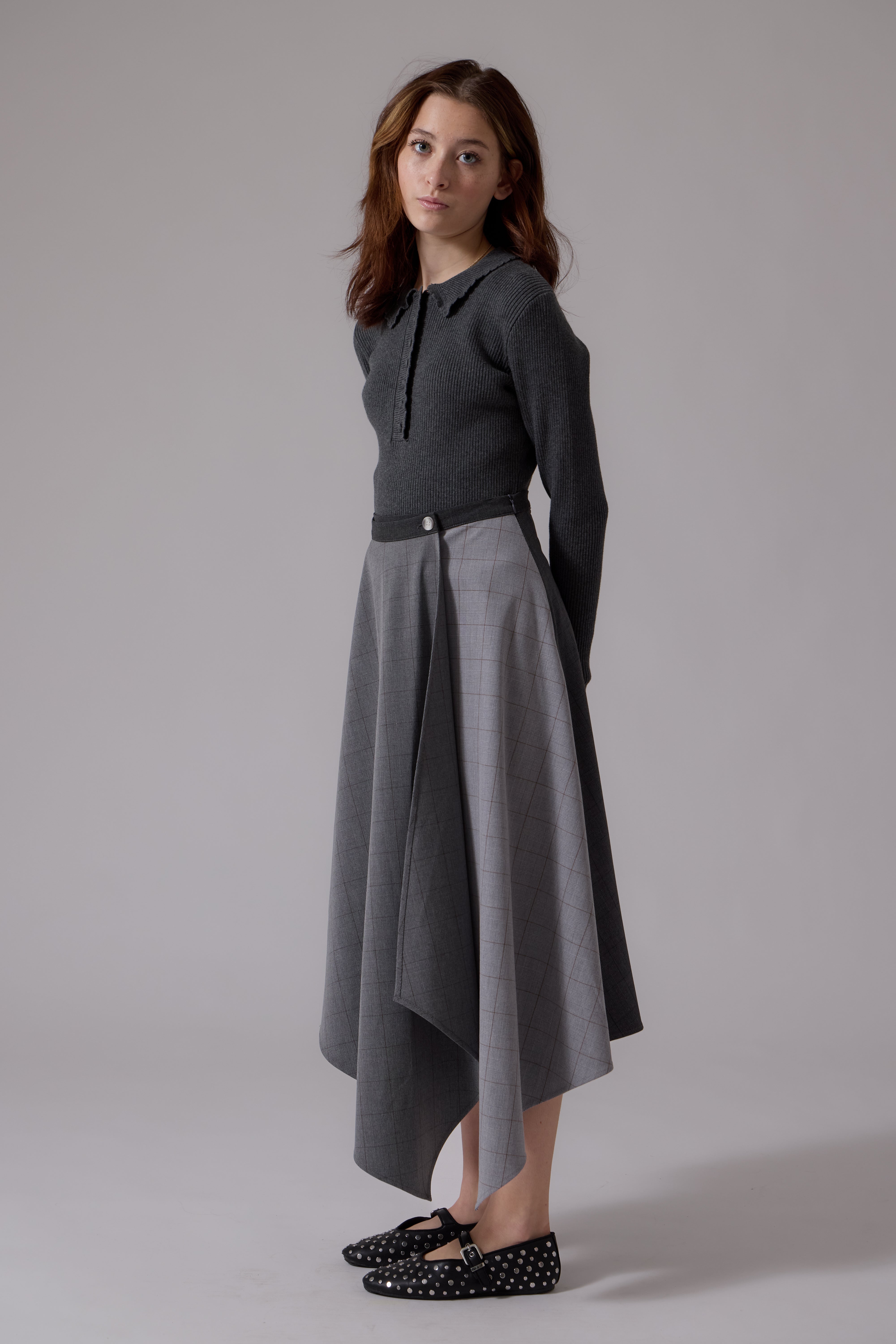 L406 Claudia Wrap Midi Skirt Grey – whoopikids
