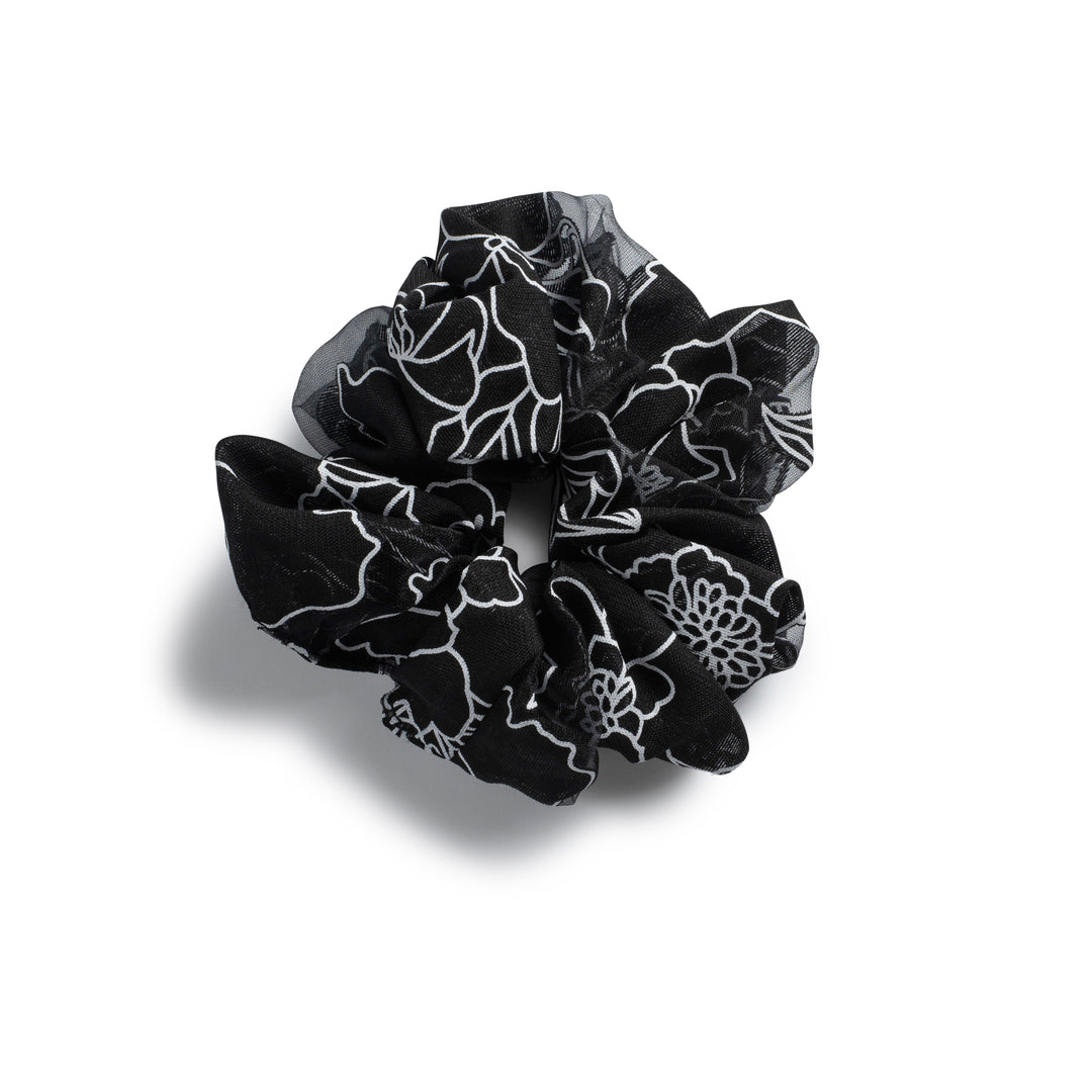 Cotton candy organza printed scrunchie black