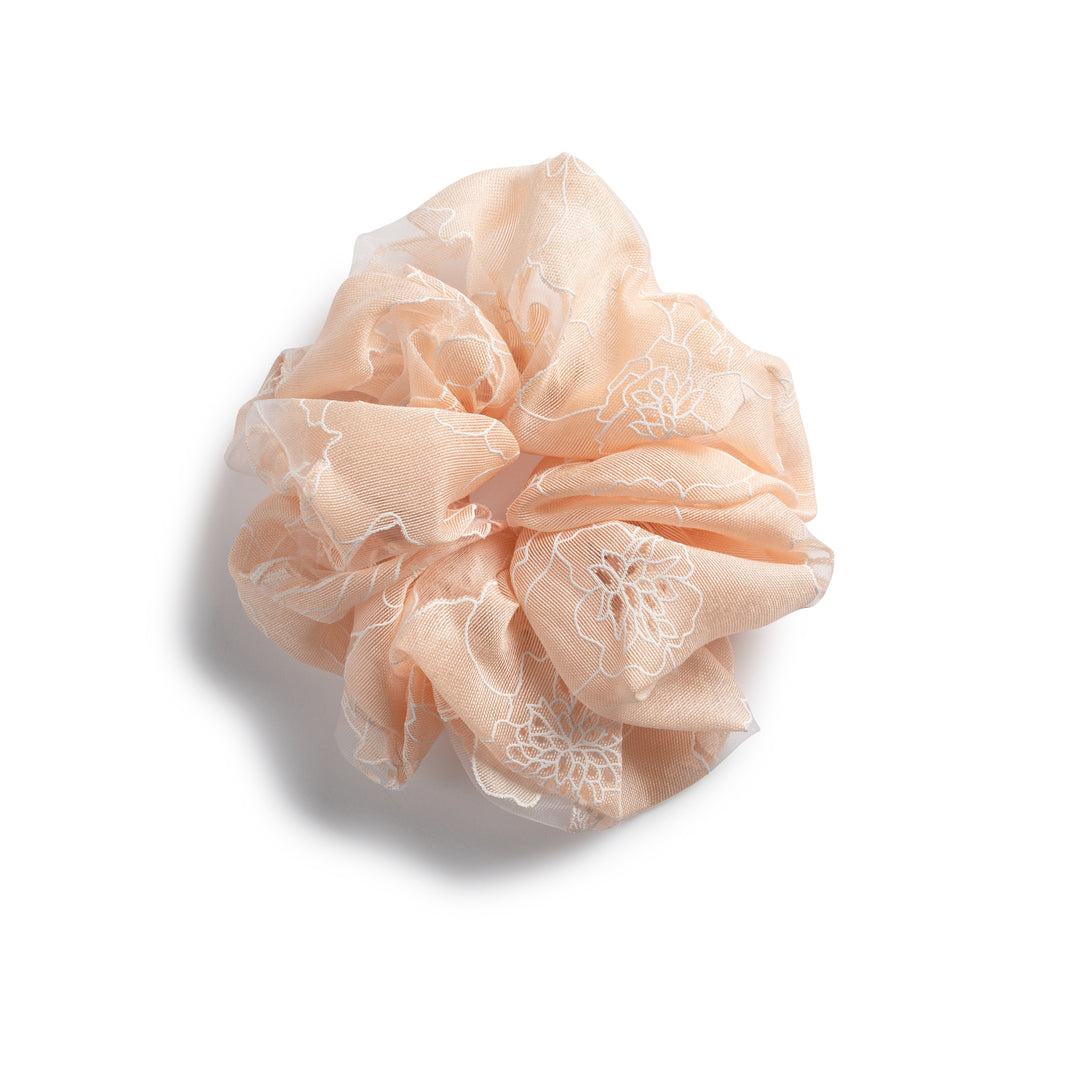 Cotton candy organza printed scrunchie nude