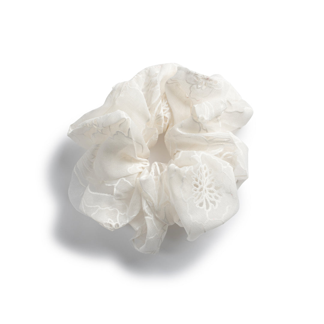 Cotton candy organza printed scrunchie white