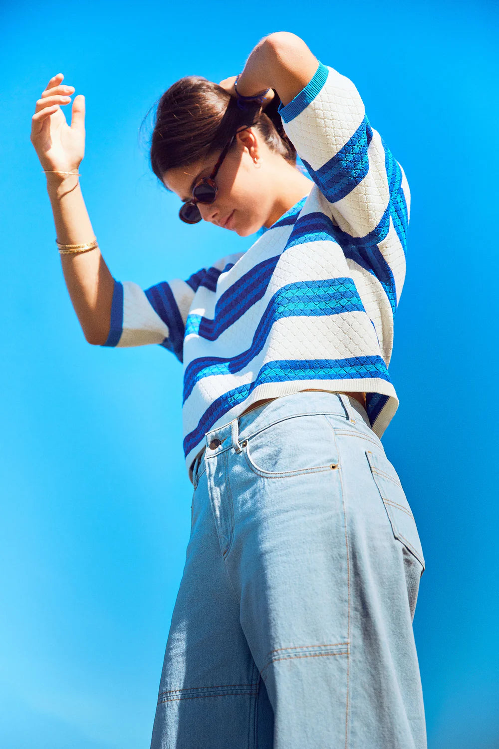 KNIT SWEATER VELVET-BLUE