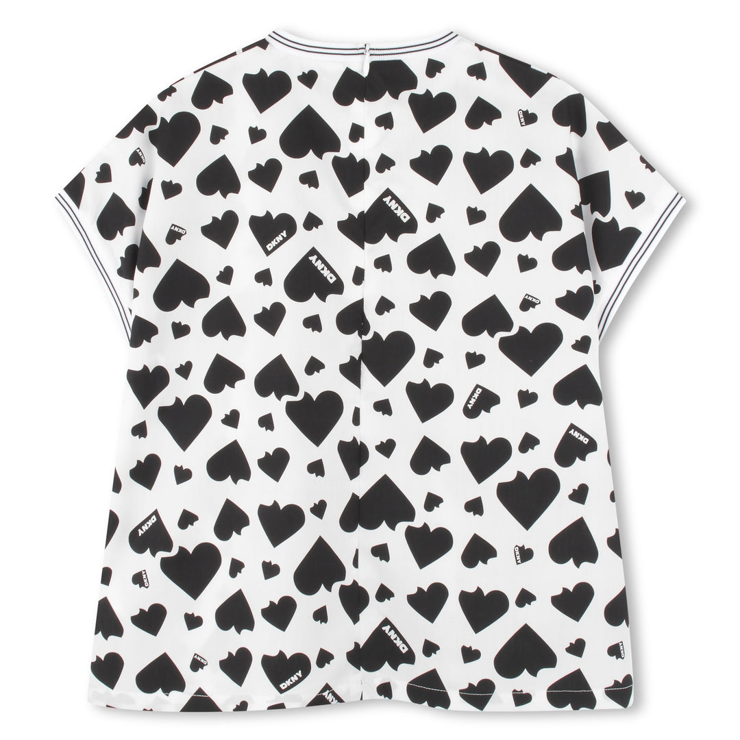 D62315-GIRLS HEART PRINT BLOUSE-White/Black