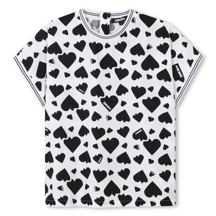 D62315-GIRLS HEART PRINT BLOUSE-White/Black