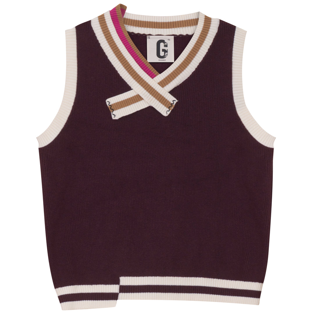 D908 STRIPE RIB DETAIL VEST-BURGUNDY