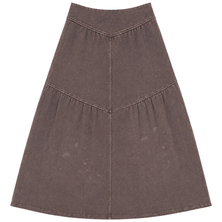 D941 TIERED WASHED SKIRT-BROWN