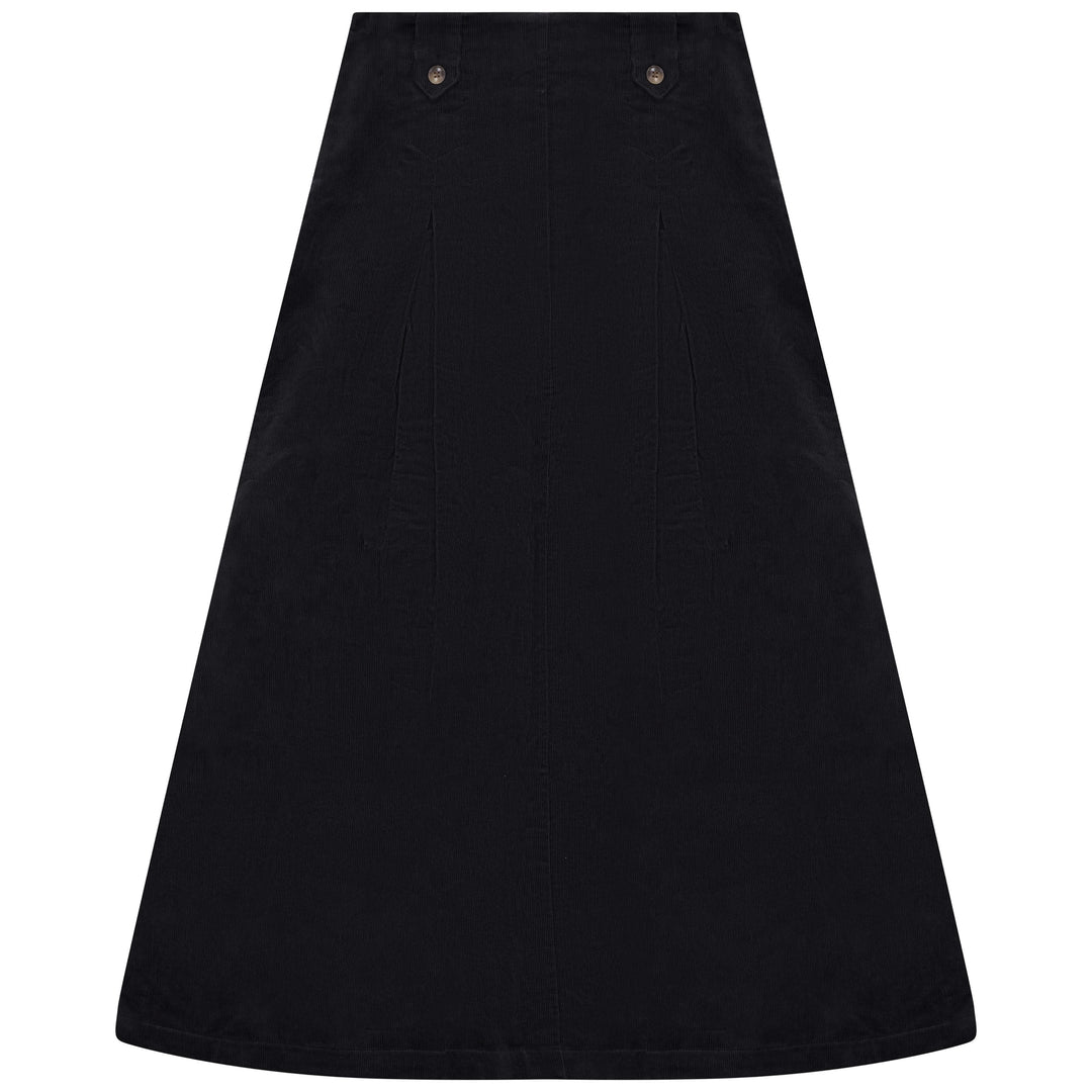 D978 FRONT BUTTON DETAIL CORDUROY SKIRT-BLACK