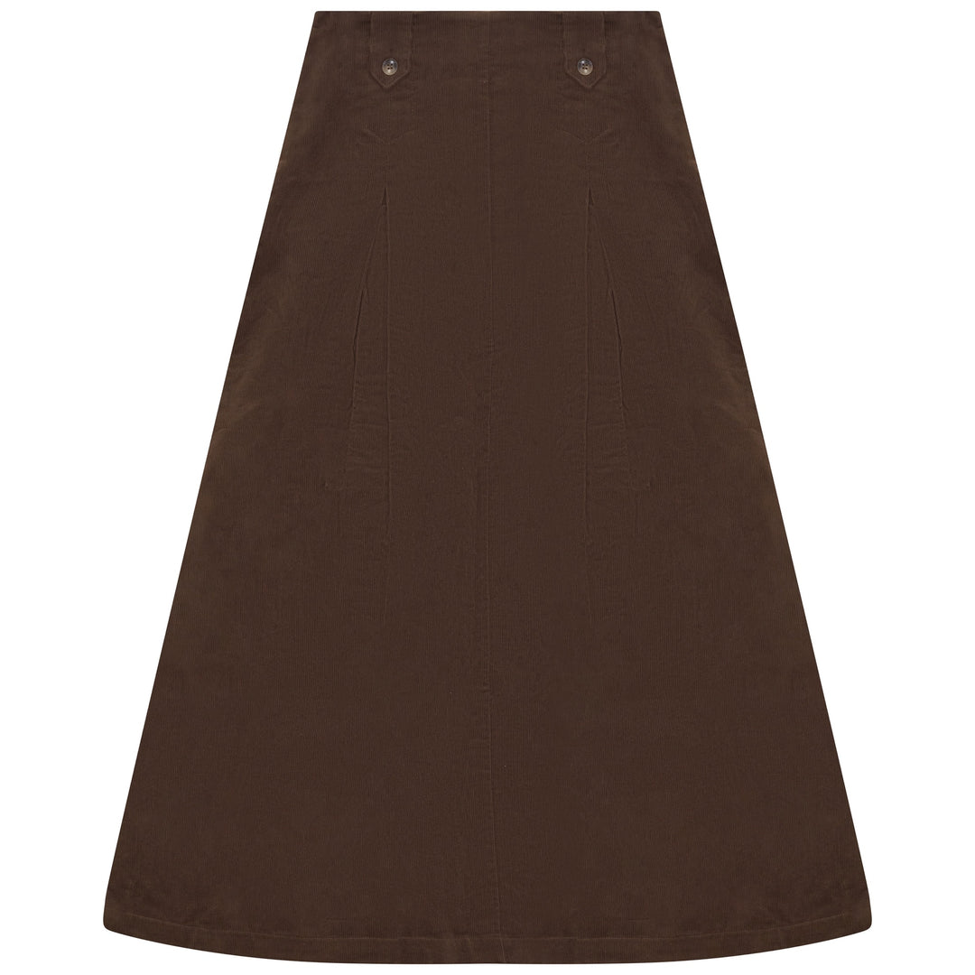 D978 FRONT BUTTON DETAIL CORDUROY SKIRT-BROWN