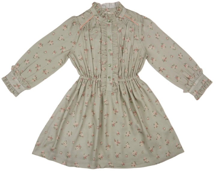 Dawn Dress-Printed Viscose Rayon Twill - Ditsy Bouquet Jade Print