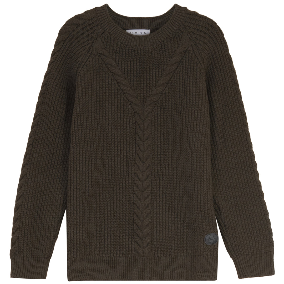 DEAN BRAIDED CABLE KNIT SWEATER-OLIVE