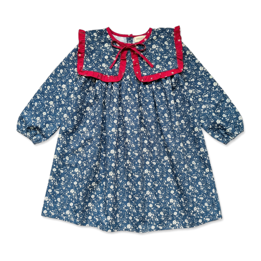W261016 DRESS CELICIA TWILL ROMANTIC FLOWER - NAVY