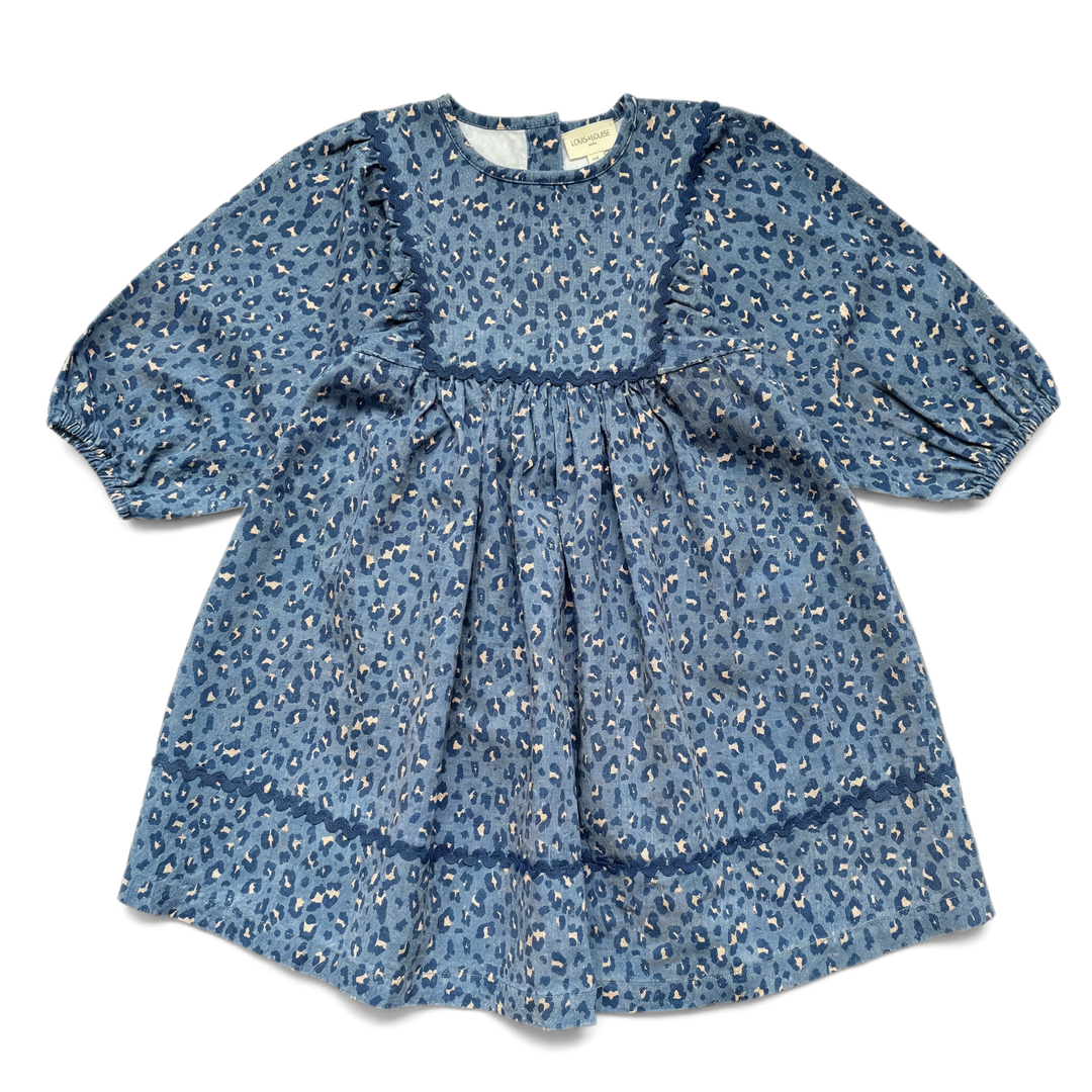 W261017 DRESS MAHA LIGHT DENIM LEOPARD - BLUE