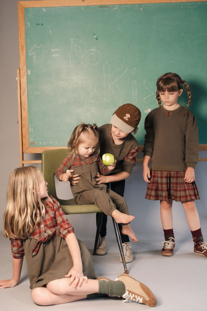 K8200 PLAID SKIRT SWEAT DRESS-OLIVE
