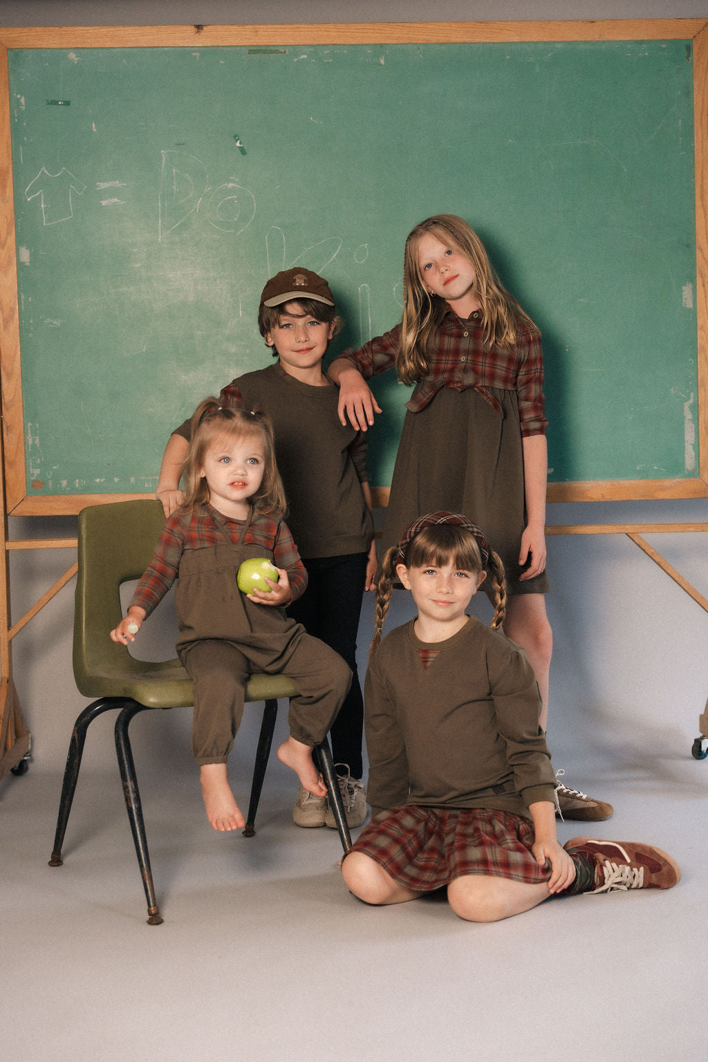 K8209 DRESS WITH ATTACHED PLAID SHIRT-OLIVE