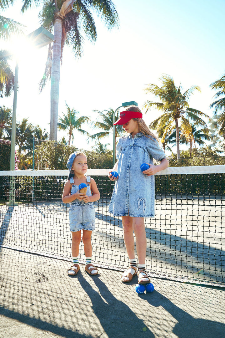 BTSS26024SSD-Jean Patch Short Sleeve Dress-Blue Denim/Bow