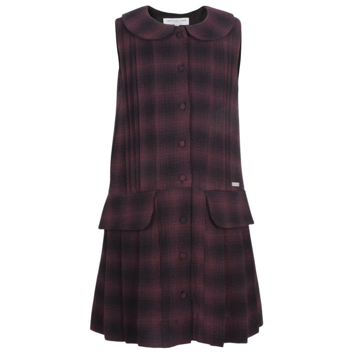 Dolly Pinafore Dress-Burgundy Check