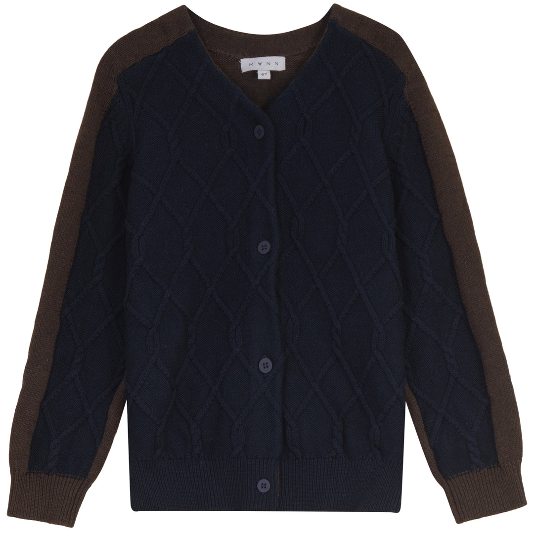 ELSA TWO TONE CABLE DETAIL CARDIGAN-NAVY