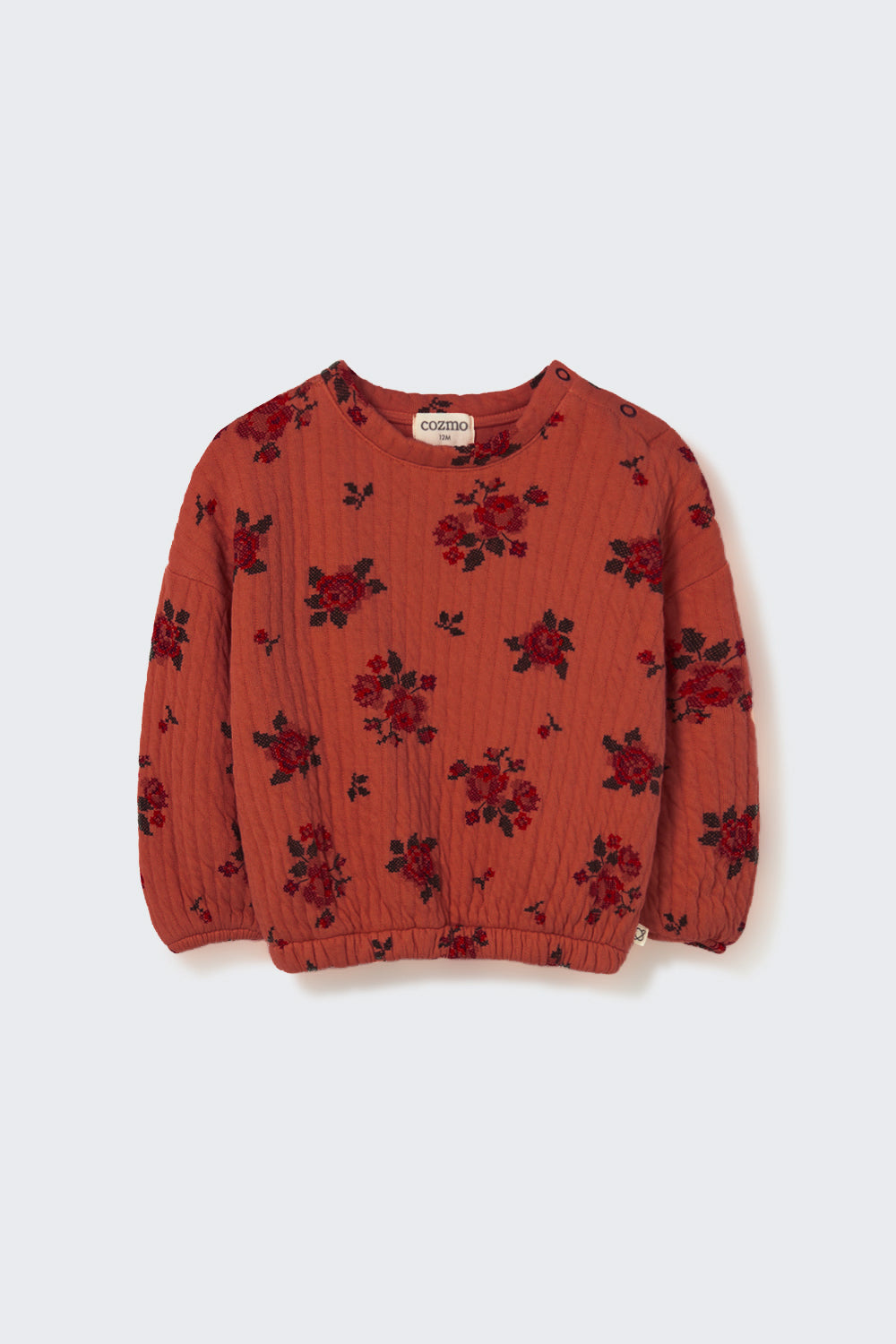ERIN245W6 QUILTED FLORAL PRINT BABY SWEATSHIRT - GINGER