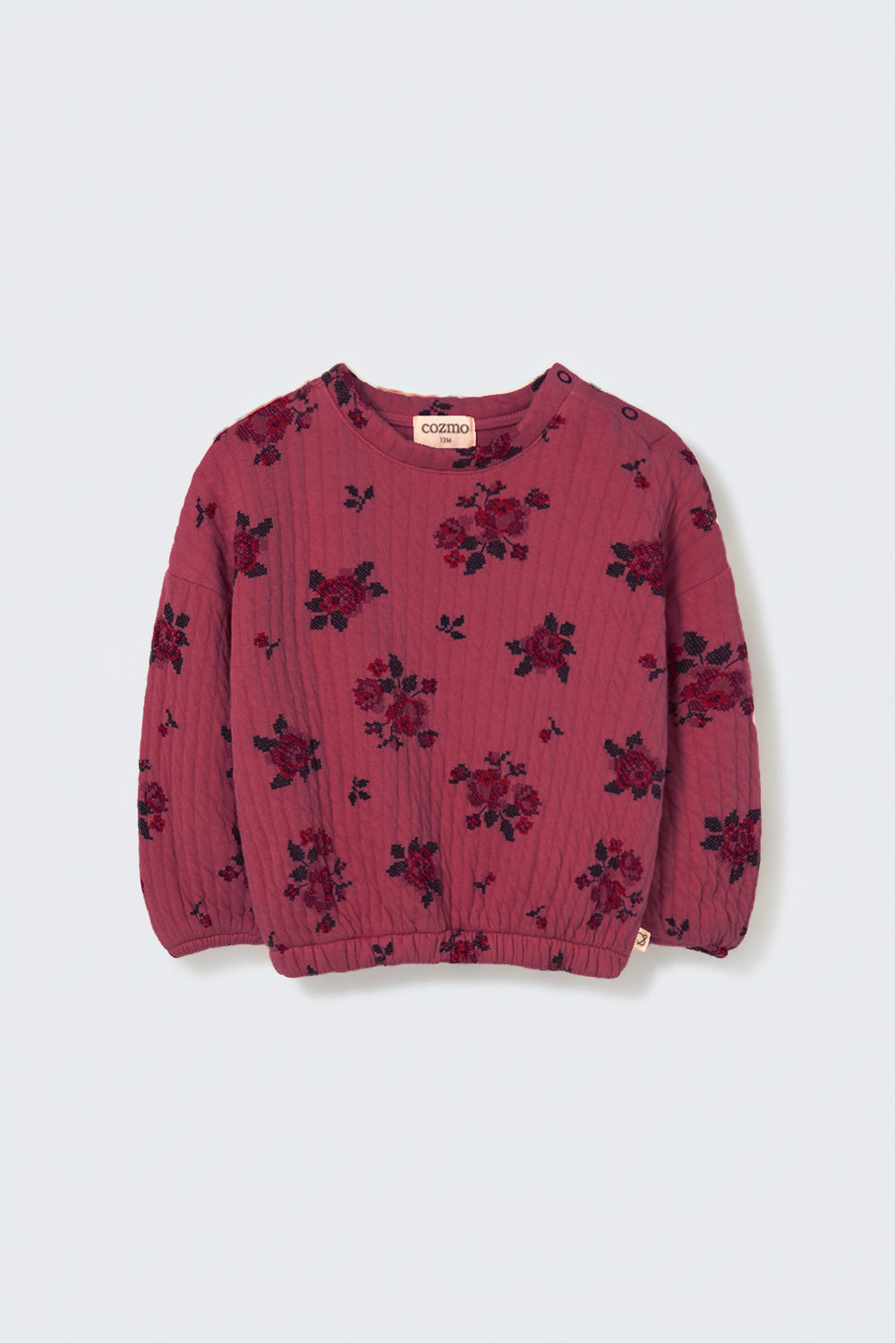 ERIN245W6 QUILTED FLORAL PRINT BABY SWEATSHIRT - PRUNE
