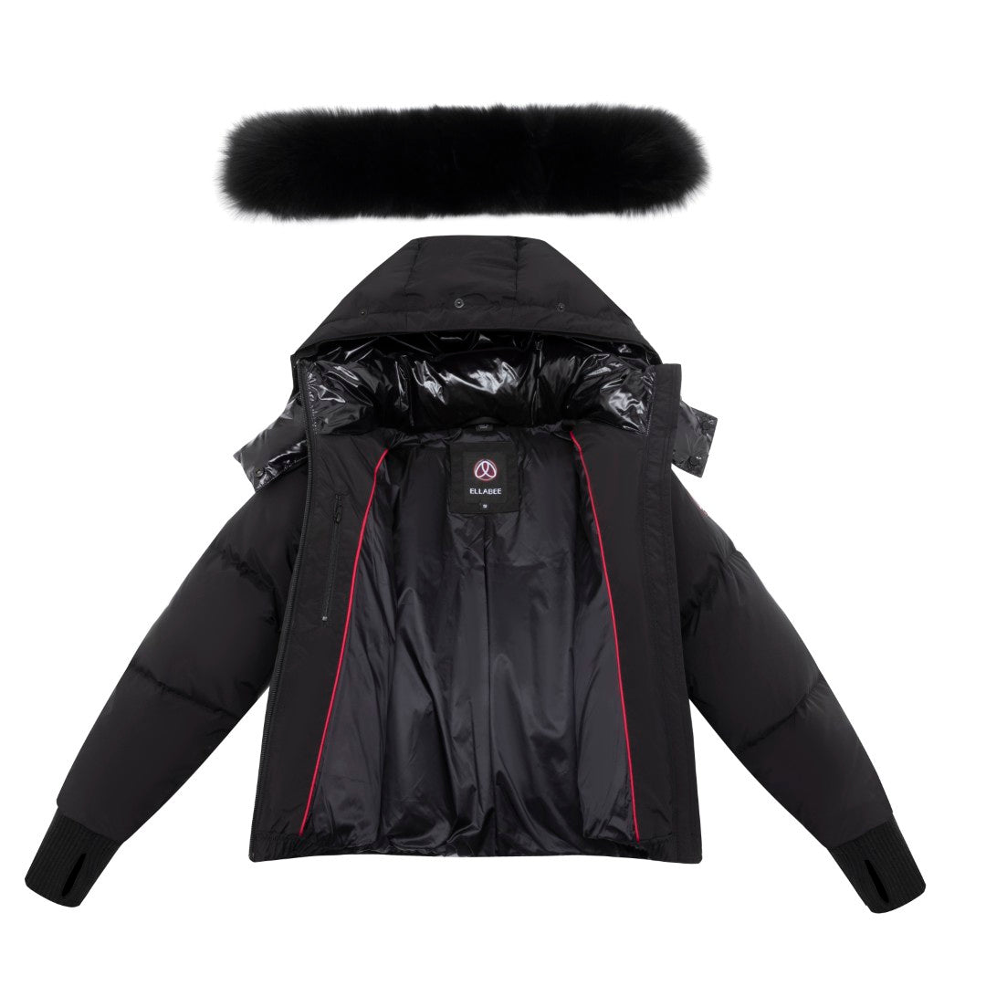 F25-5002-STELLA DOWN FUR JACKET-Black/Black Fur