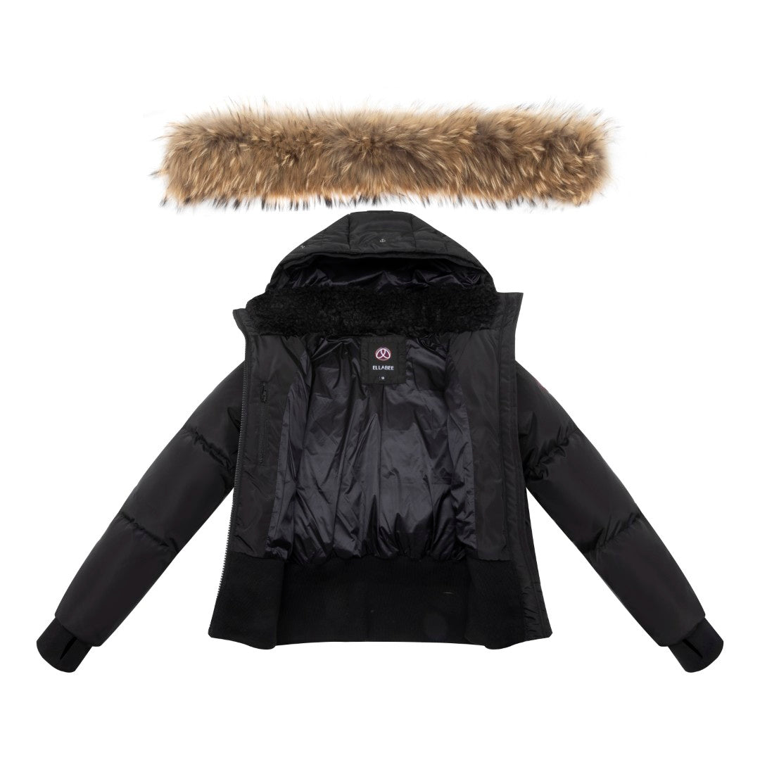 F25-5009B-EMMA DOWN BOMBER-Black Racoon