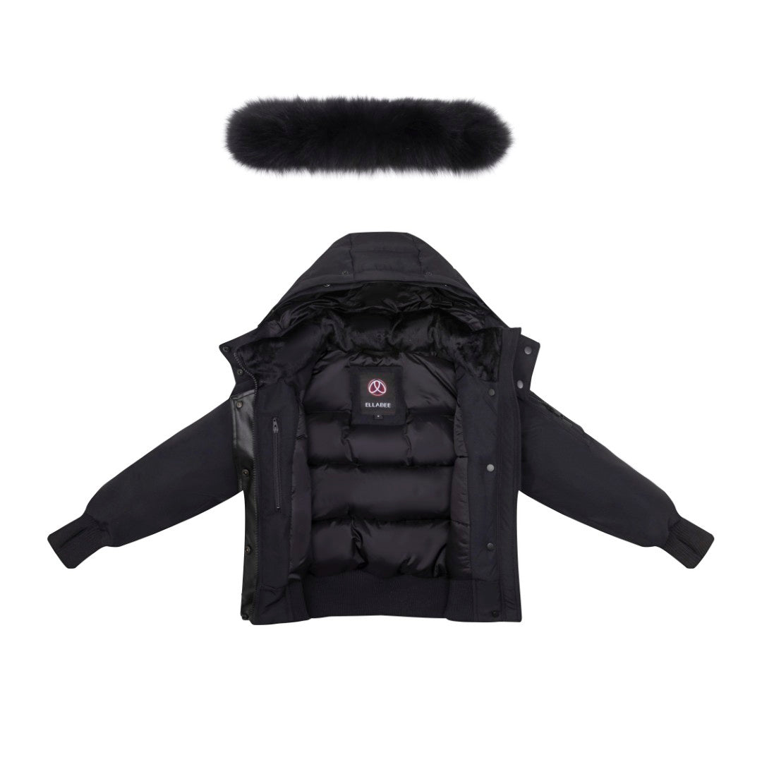 F25-A5010-ADELLE CANVAS DOWN BOMBER-black/blk racoon