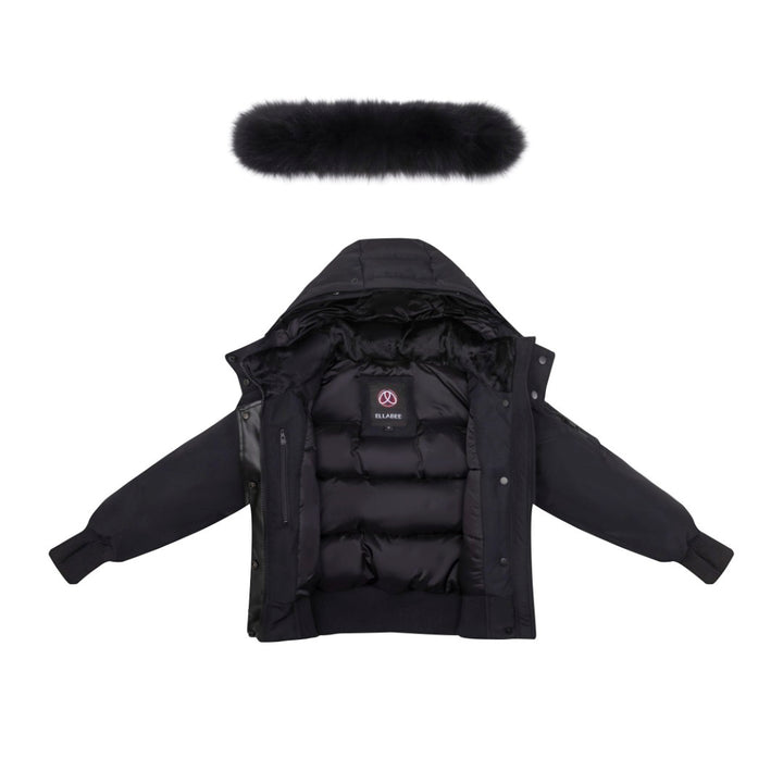 F25-A5010-ADELLE CANVAS DOWN BOMBER-black/blk racoon
