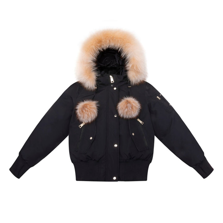 F25-5011-LAYLA CANVAS POM-POM BOMBER-Black/Gold fox