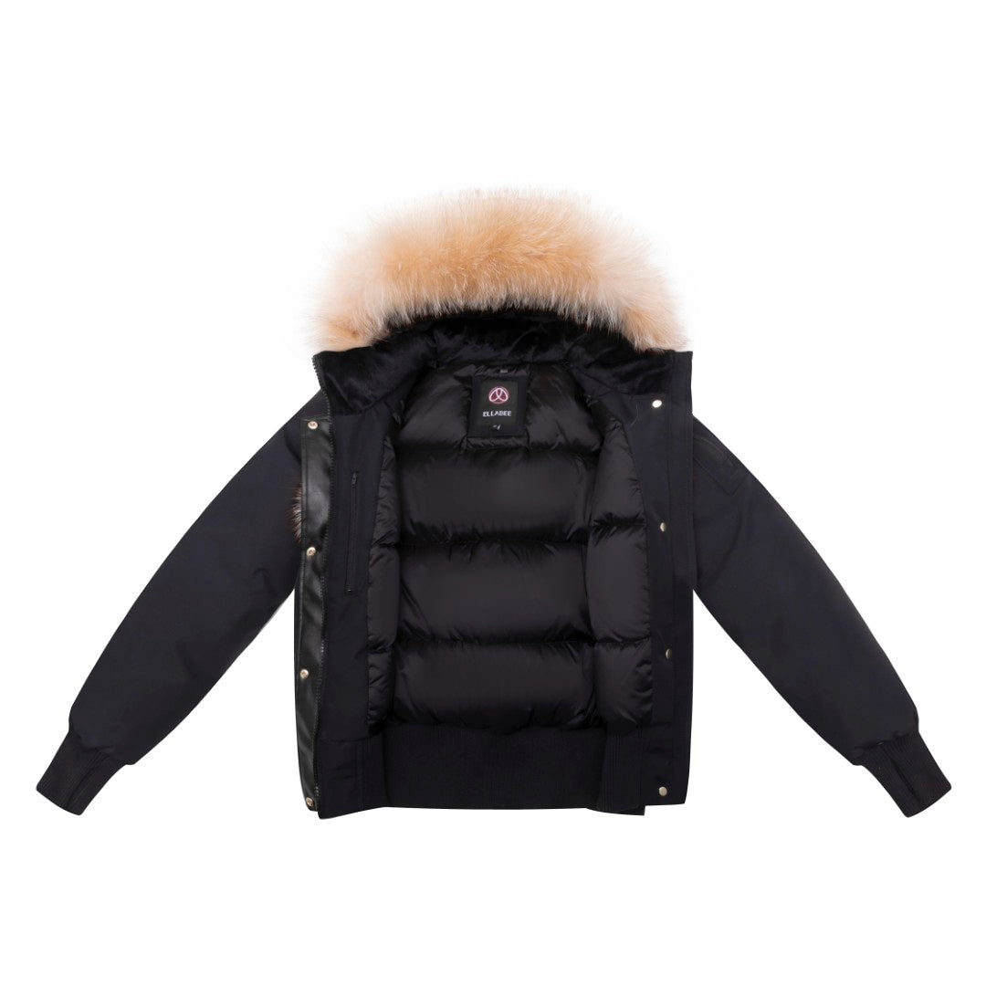 F25-5011-LAYLA CANVAS POM-POM BOMBER-Black/Gold fox