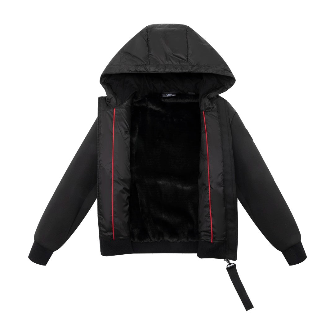F25-5021-EVA FUR LINED DOWN HOODIE-Black