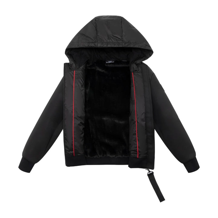 F25-5021-EVA FUR LINED DOWN HOODIE-Black