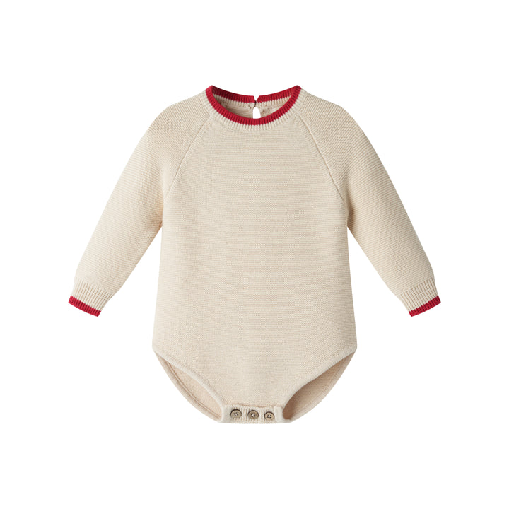 KNIT ONESIE WITH CONTRAST EDGING-CREAM