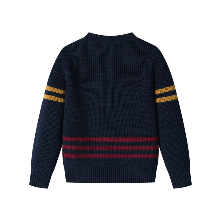 SWEATER WITH COLORED TRIMS-NAVY STRIPED