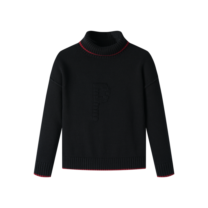 P EMBLEM TURTLENECK SWEATER-BLACK